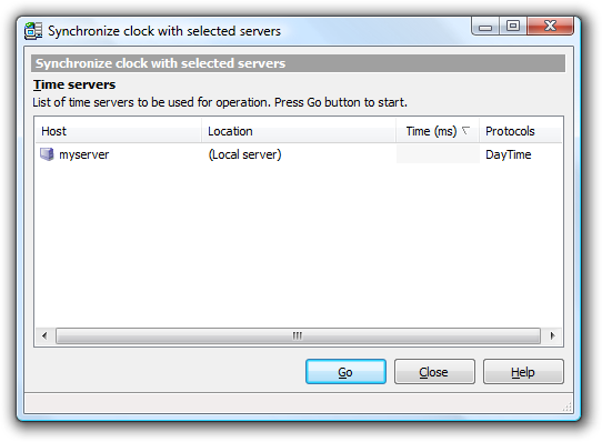 Synchronization window. Ready to synchronize with local server.